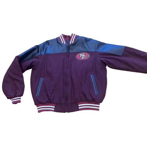 Vintage San Francisco 49ers Varsity Jacket Quilted Interior, Wool & Black Leathe - Picture 1 of 8